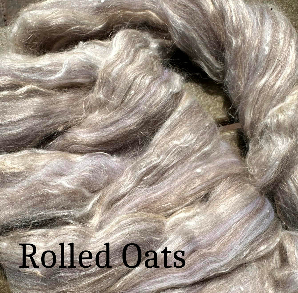 ROLLED OATS 23 micron Merino, Blue Faced Leicester, Viscose bits, Bamboo Rayon and Flax/Linen - 1 Pound - Group Pre-Sale - Please allow up to 3 weeks for shipping