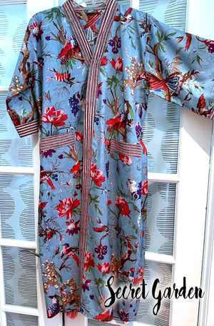 SECRET GARDEN - 100% cotton kimono style robe direct from india.