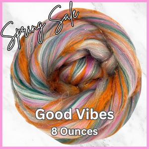 Spring Sale! Good Vibes - Merino, Bamboo Rayon, Stellina, and Sari Silk Blend Combed Top - 8 ounces