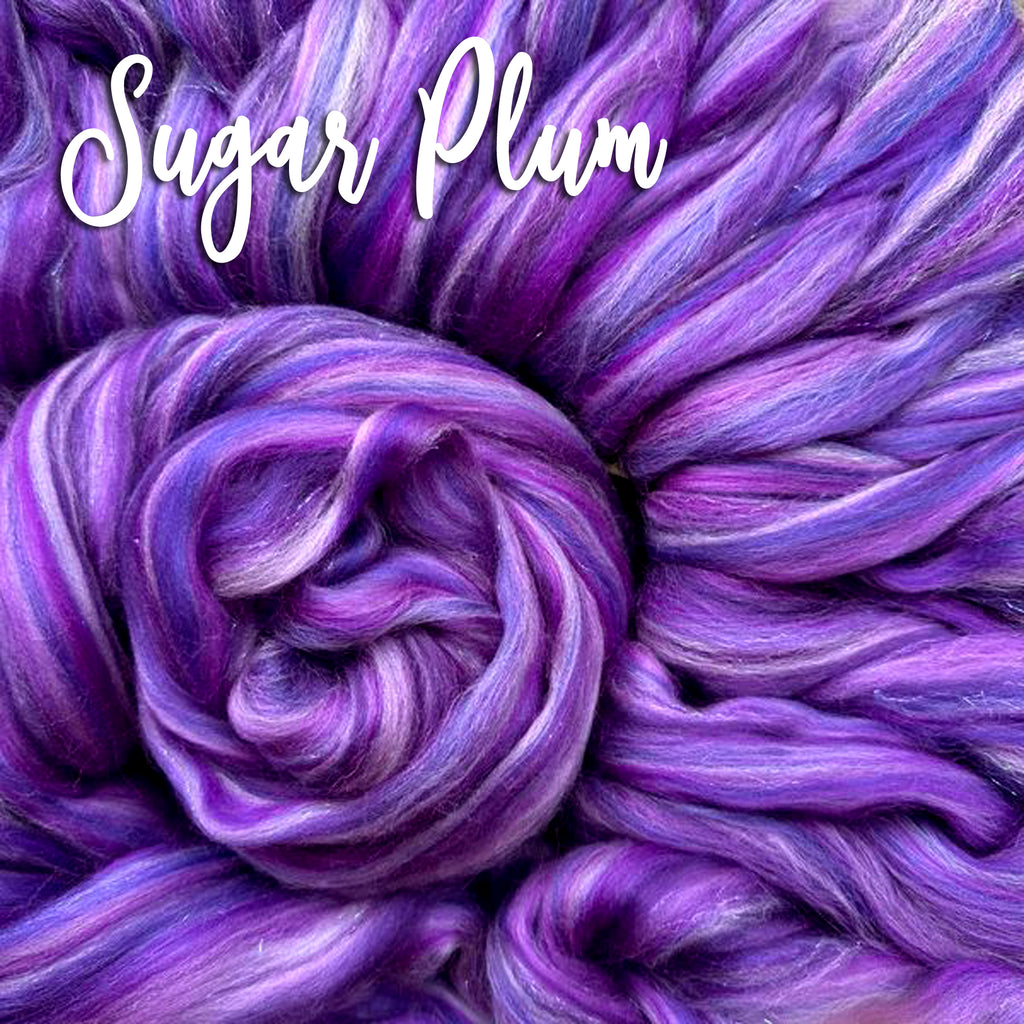 SUPER SPECIAL 12 DAYS OF CHRISTMAS BLEND - SUGAR PLUM - custom blend 23 micron merino/kiss of stellina - 1 ounce