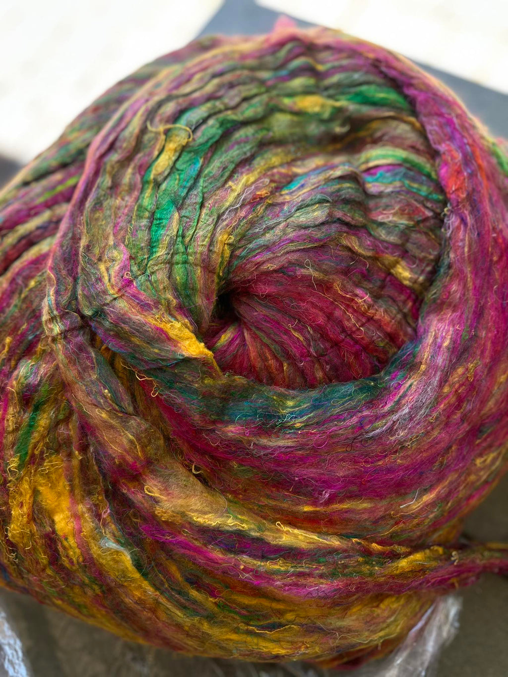 SUNFLOWER Pulled Sari Silk Roving - By The Ounce - J