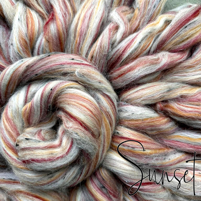 SUNSET -  23 micron Merino/baby alpaca/blue faced leicester/viscose bits one ounce in stock - M