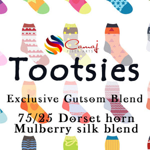 TOOTSIES sock fiber - Dorset Horn/Mulberry silk 75/25 combed top - by the ounce - m