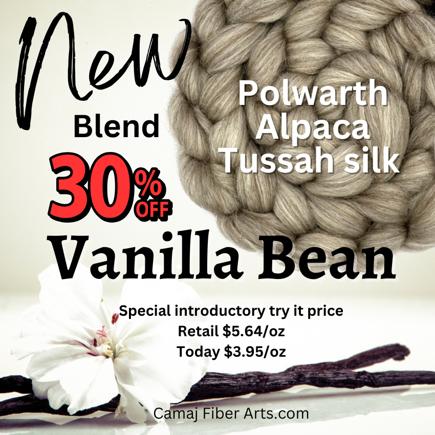 VANILLA BEAN - 50/30/20 Blend Polwarth/Alpaca/Tussah Silk - 30% off for 8 ounce pack pre-order ** please give up to 3 weeks for shipment**