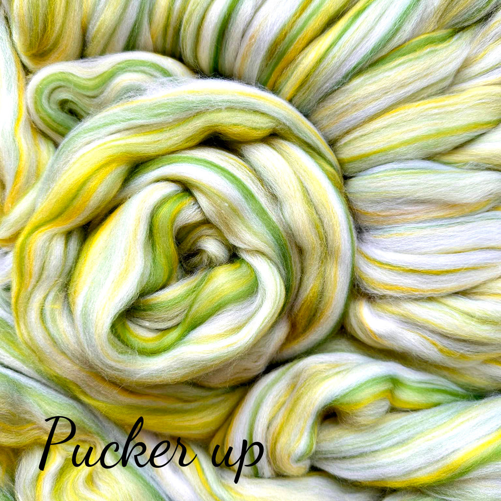 NEW ARRIVAL! PUCKER UP - 23 micron Merino Blend Combed Top - One Pound Group Presale - Please allow up to 3 weeks for shipping