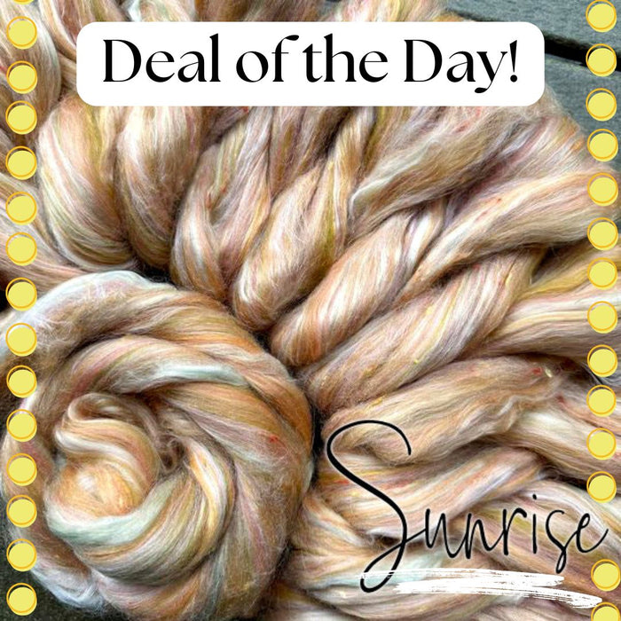 Deal of the Day! SUNRISE - 23 micron Merino, Bamboo Rayon, Red Eri Silk, Viscose Bits - One Ounce - J