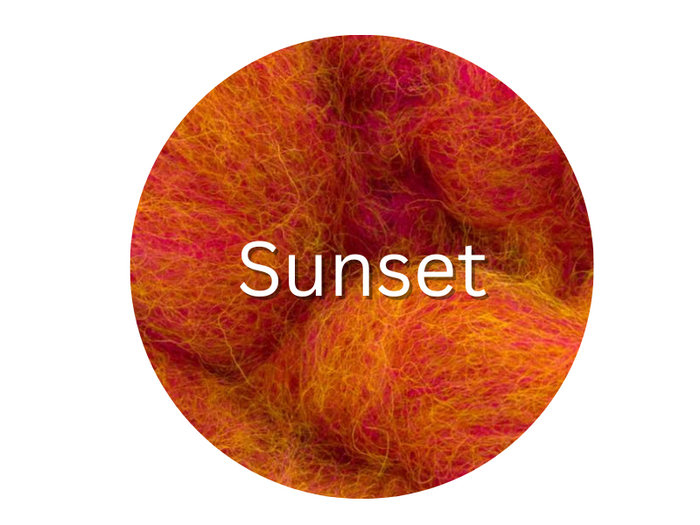 Corriedale carded sliver two-tone  SUNSET great for needle felters or woolen spinners - GROUP SALE - ONE POUND **PLEASE GIVE 2 TO 3 WEEKS FOR SHIPPING