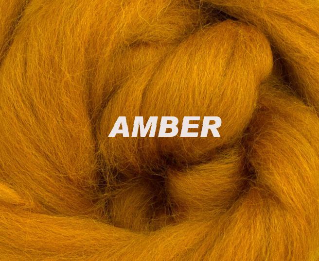 Amber 23 micron wool combed top roving