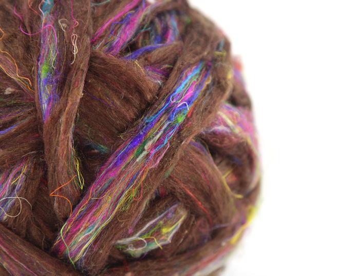 TEMPORARILY OUT OF STOCK GROUP SALE  - *give 3 weeks for delivery* Sari silk waste roving- COCOA BIRTHDAY CAKE -  1 POUND