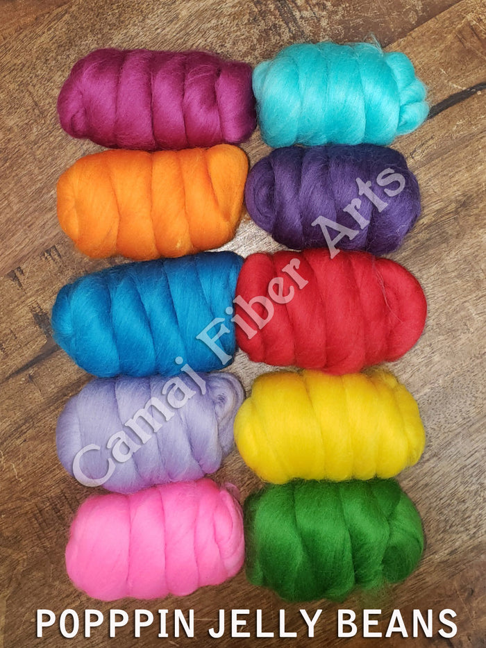 POPPIN JELLY FIBER BEANS 23 micron merino sampler (group sale) - 1.1 pounds ** give up to three weeks for shipping**