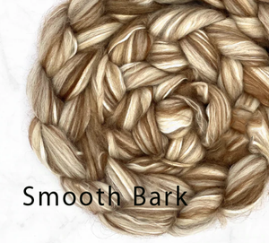 SMOOTH BARK 18 mic Merino, Alpaca, Camel, and Mulberry Silk Blend Top  - one ounce - sold by jessica