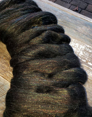 Ohh Shiny - FANCY CROW - Soft 23 micron Merino and rainbow firestar - 1 OUNCE - Sold by Jessica