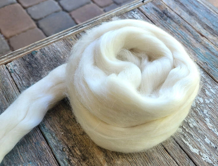 CLOUD FOREST custom blended combed top - baby alpaca, 18 micron Merino, Mulberry silk and faux cashmere nylon  one ounce - M