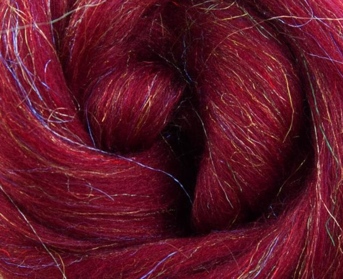 SPARKLING CRANBERRY Ohh Shiny - 23 micron Merino and rainbow firestar blend - One Ounce - sold by jessica