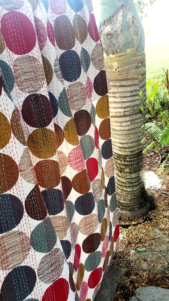 JUST IN!  POLKA DOTS - Block printed kantha quilt. All hand made in India. ready to ship