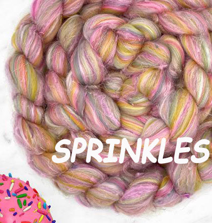 SPRINKLES 23 mic Merino, sari silk, tencel, glitter - one pound group pre-sale please allow up to 3 weeks for shipping